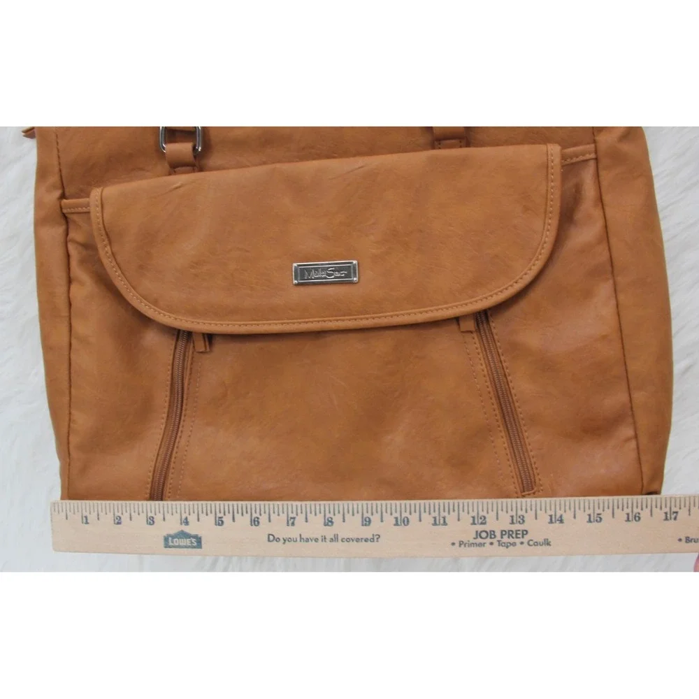 MultiSac Shoulder Purse Laptop Bag Tan Leather Look Several Compartments Classic